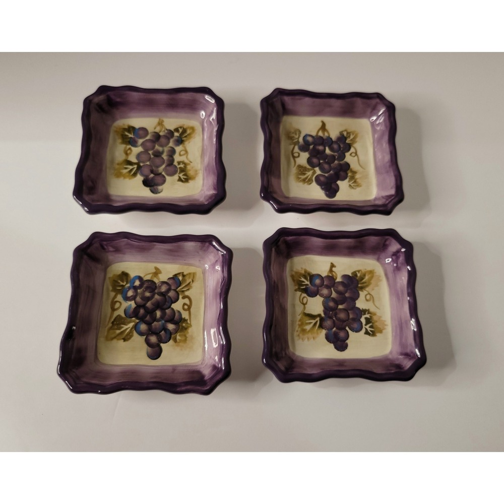 Vintage Ceramic Trinket Dish Set: Hand Painted‎ Merlot Grapes